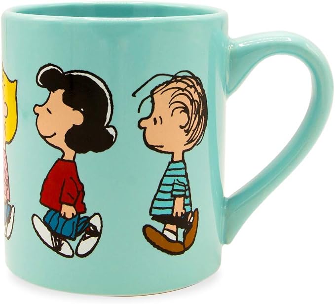 Silver Buffalo Peanuts Group Walk Featuring Charlie Brown, Snoopy, Woodstock, Linus, Sally, and Lucy Ceramic Mug, 14 Ounces