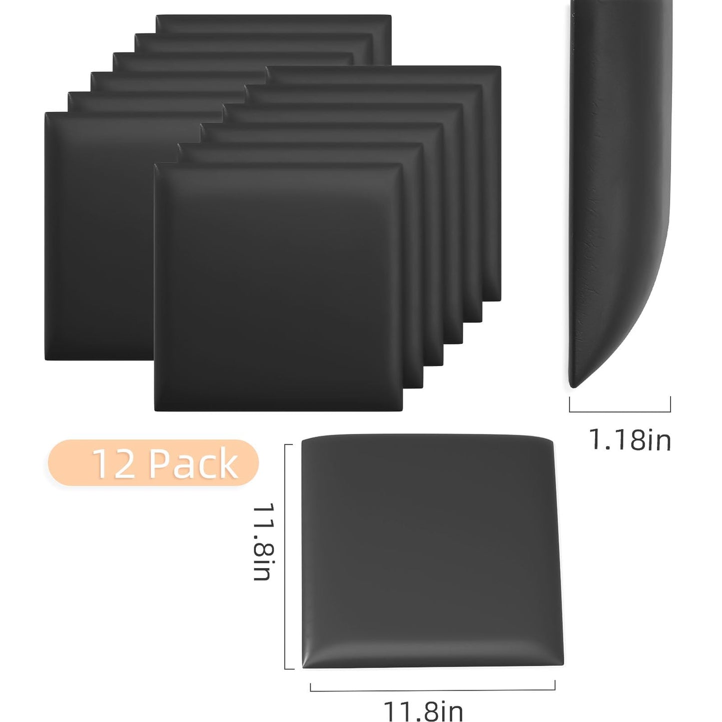 Umedol 3D Anti-Collision Wall Padding for Kids, Black Peel and Stick headboard Panels, Self-Adhesive Headboard Panels for Wall, Bedroom/Living Room Upholstered Wall Panel(12 Pack -11.8" x 11.8")
