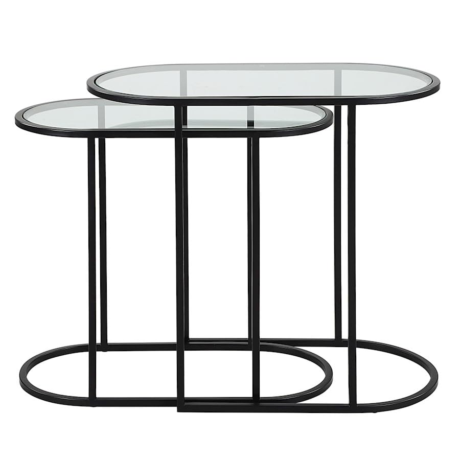 Haus Appeal Apricot Lane Nesting Tables (Set of 2) | Matte Black Finish | Iron/Glass Construction | Transitional Accent Furniture | Ideal for Living Rooms & Family Rooms | W23034