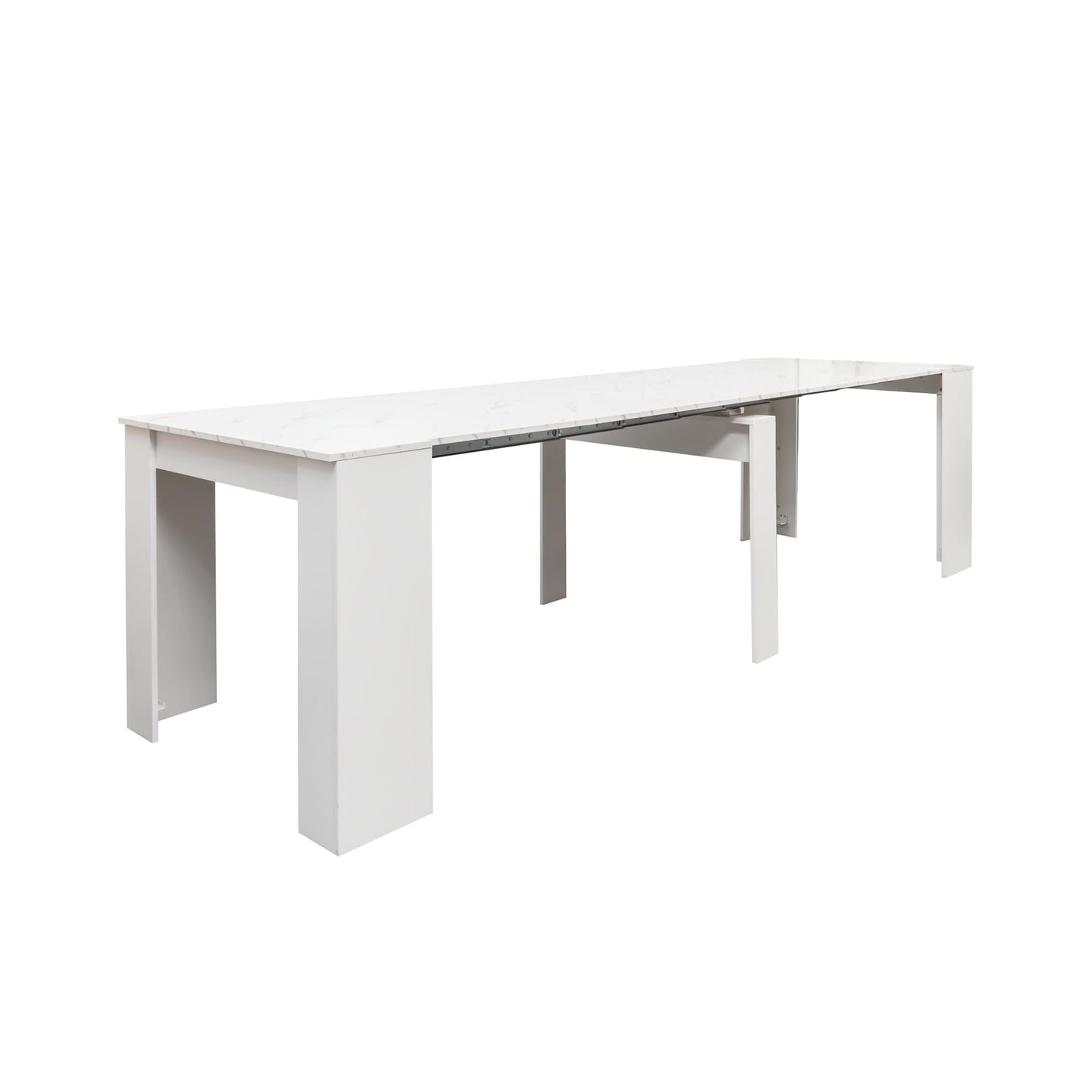 Ball & Cast Extendable Dining Table, 20"/118.5" Large Dining Room Table for 6-10 Person,Kitchen Table with Wood Legs, Space-Saving Folding Console Table, Dining Table,White Marble