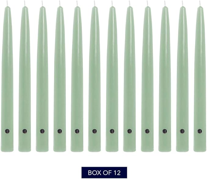 Colonial Candle Unscented Taper Candle, Handipt Collection, Colonial Classic Green, 12 in, Pack of 12 - Up to 10 Hours Burn