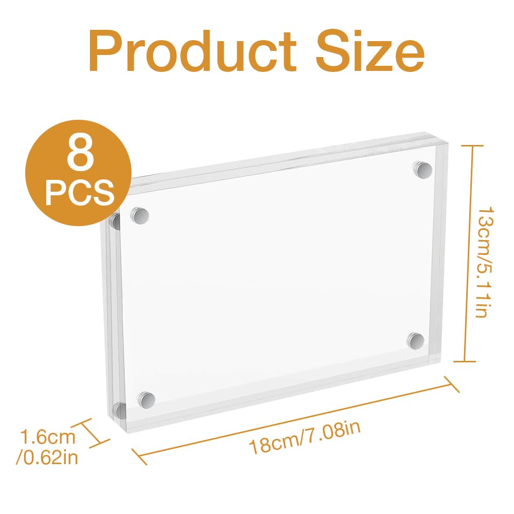 Airsnigi 5 x 7 Acrylic Picture Frames 8 Pack, Clear Picture Frames Frameless Magnetic Picture Frame Double Sided Magnetic Photo Frame Self Standing Desktop Display Stand for Bedroom Living Room Home