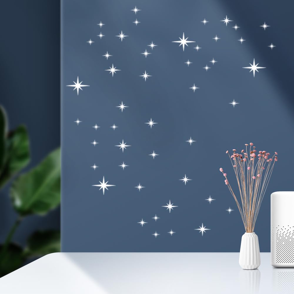 92-Piece 3D Acrylic Star Mirror Wall Stickers - Removable, Silver, for Home & Christmas Decor