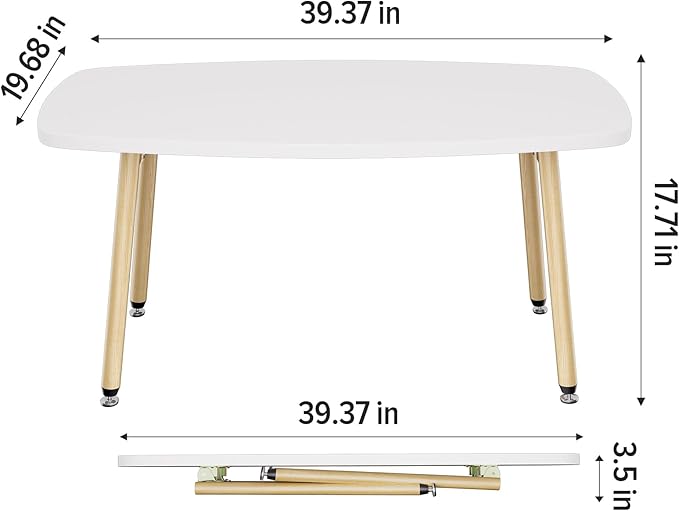 WOHOMO Folding Coffee Table 39.3'' White Coffee Tables for Living Room Portable Simple Modern Rectangular Center Table for Small Spaces, No Assembly, White