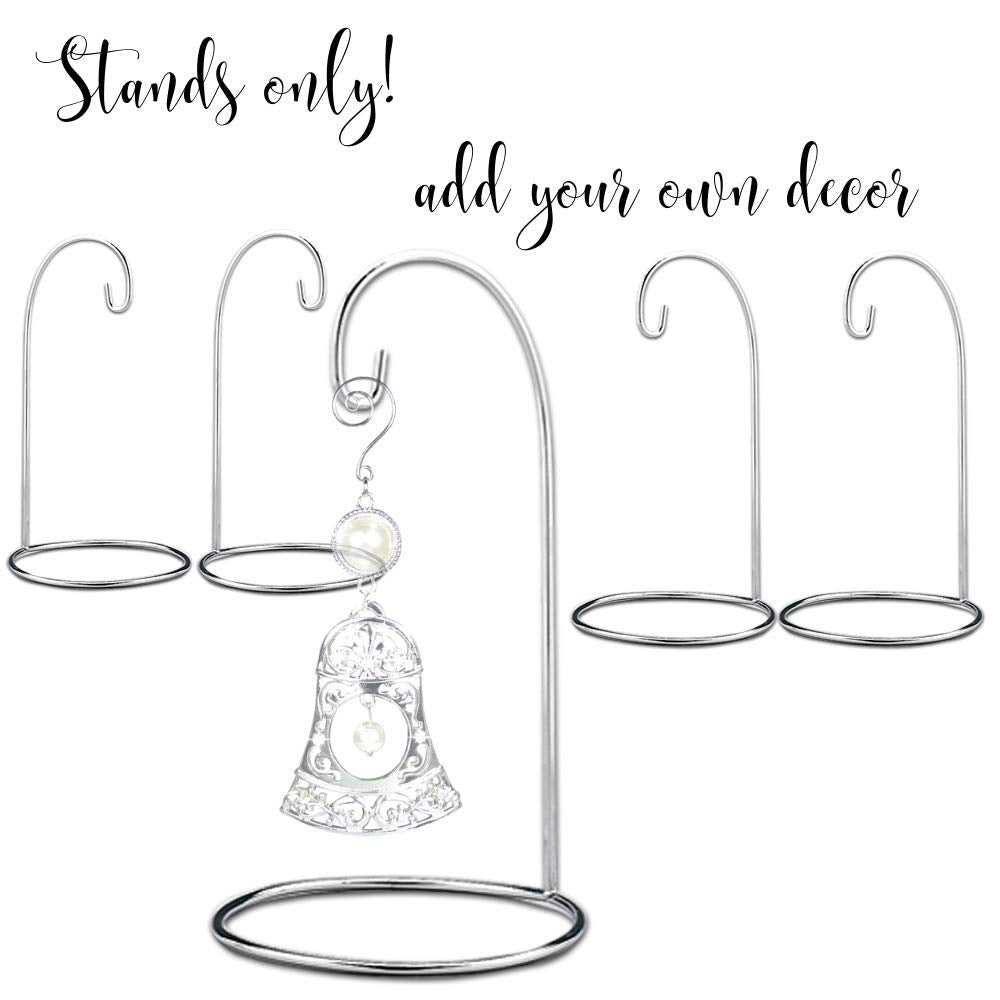 BANBERRY DESIGNS Ornament Display Stands - Silver Christmas Holders - Chrome Finished Metal Stands - Air Plant and Terrarium Stands - Set of 5 Holders - 7" H