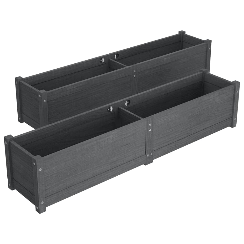 hliofuir Raised Garden Bed Set of 2 in Gray Solid Pinewood 59"x59"x12" Large Elevated Planter Box for Herbs Flowers Outdoor Patio Balcony Gardening