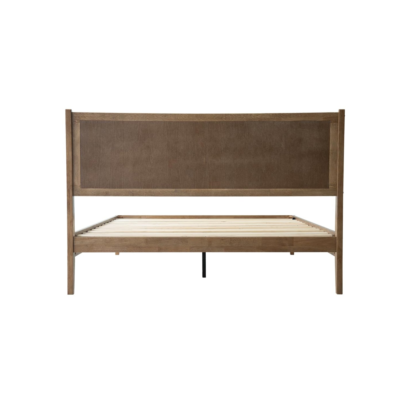 King Size Bed Frame, Solid Wood Platform Bed with Headboard & Footboard, 12 Sturdy Slatted Structure, Central Metal Legs, Easy Assembly, Noise & Anti-Slip, No Box Spring Needed, Barnwood Finish OLK-30