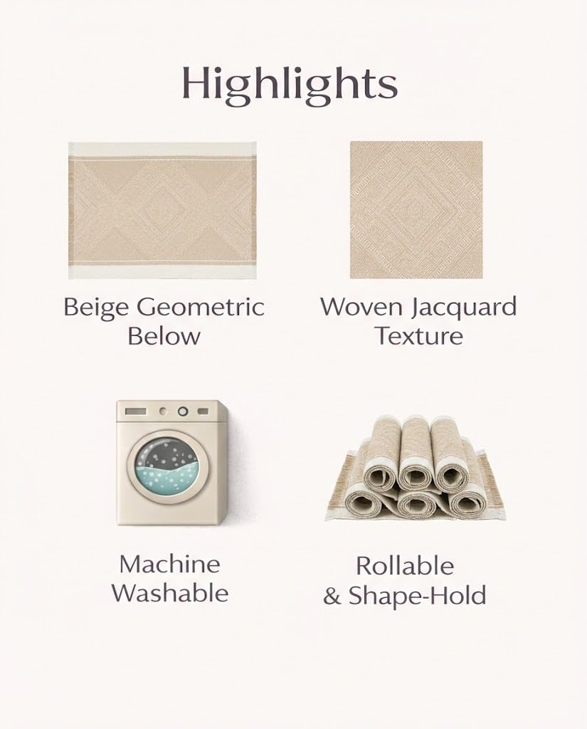 GleeNflux Placemats Set of 6, Fabric Placemats for Dining Table, Woven Polyester Place Mats with Fringe, Machine Washable, Khaki Geometric Table Mats, Modern Table Decor, Housewarming Gift