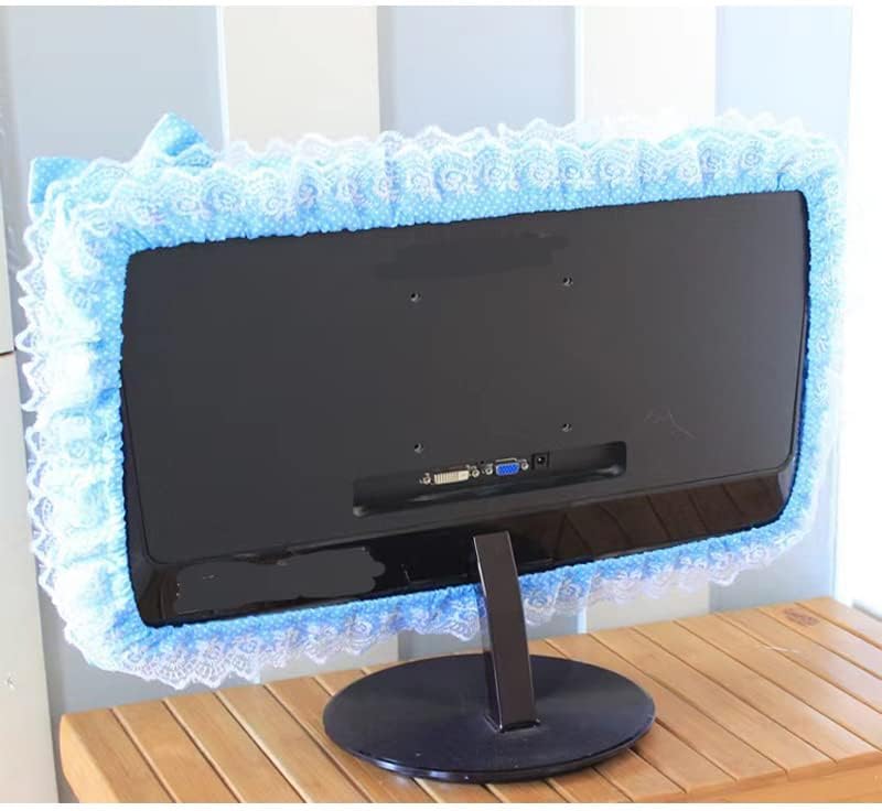 (17''-22''Pink) Computer Monitor Cover with Lovely Cute Elastic Pen Pocket Bow-knot TV LCD Screen Monitor Decoration