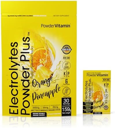 Electrolytes Powder Plus, Keto, Orange Pineapple, Sugar Free, 1000mg Potassium, 120mg Calcium, 120mg Magnesium, Non-GMO, Zero Calories, 30 Hydration Packets