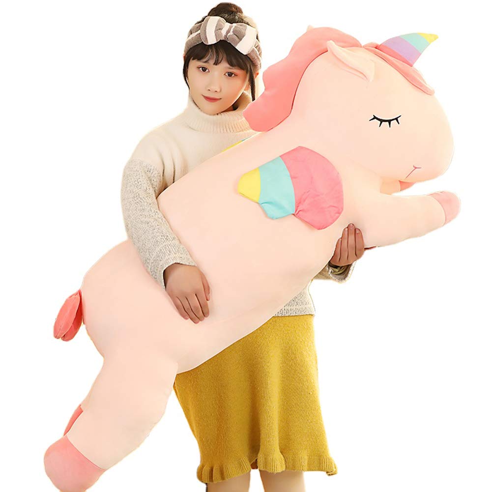 hitoshe Unicorn Plush Hugging Pillow, Big Unicorn Stuffed Animal Body Pillow Toy Gifts for Kids, Valentine, Christmas (Pink, 51.1 in)
