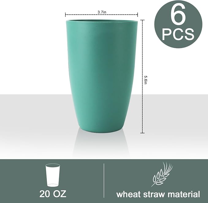 PYRMONT Wheat Straw Cups 20 Oz Alternative Plastic Cups Set of 6 Unbreakable Big Cups for Kitchen Dishwasher & Microwave Safe Large Water Cups for Kitchen,Camping,RV Stackable-Colorful