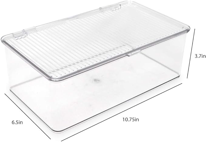Isaac Jacobs Medium Stackable Organizer Bin (10.75”x6.5”x3.7”) w/ Hinged Lid, Clear Storage Box, Home, Office, School, Fridge, Bathroom, Kitchen, Pantry Container, BPA-Free, Food Safe (Medium, Clear)