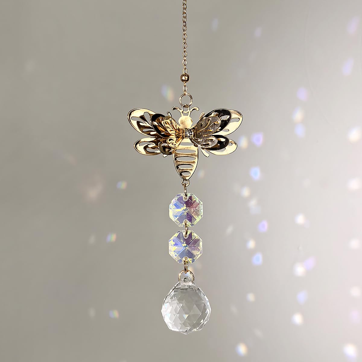 Crystal Suncatcher for Windows - Rainbow Maker Sun Catchers with Prisms Honey Bee Hanging Ornament for Christmas Wedding Garden Home Decor Gift