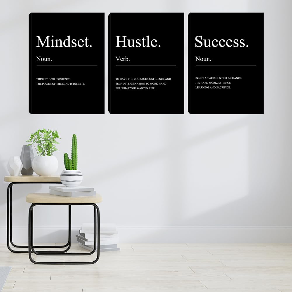 Motivational Wall Decor 3 Pieces Success Paintings Motivational Posters Prints Office Wall Decor Inspirational Canvas Wall Art Picture for Home Bedroom Living Room Decorations(36" Wx16 H)