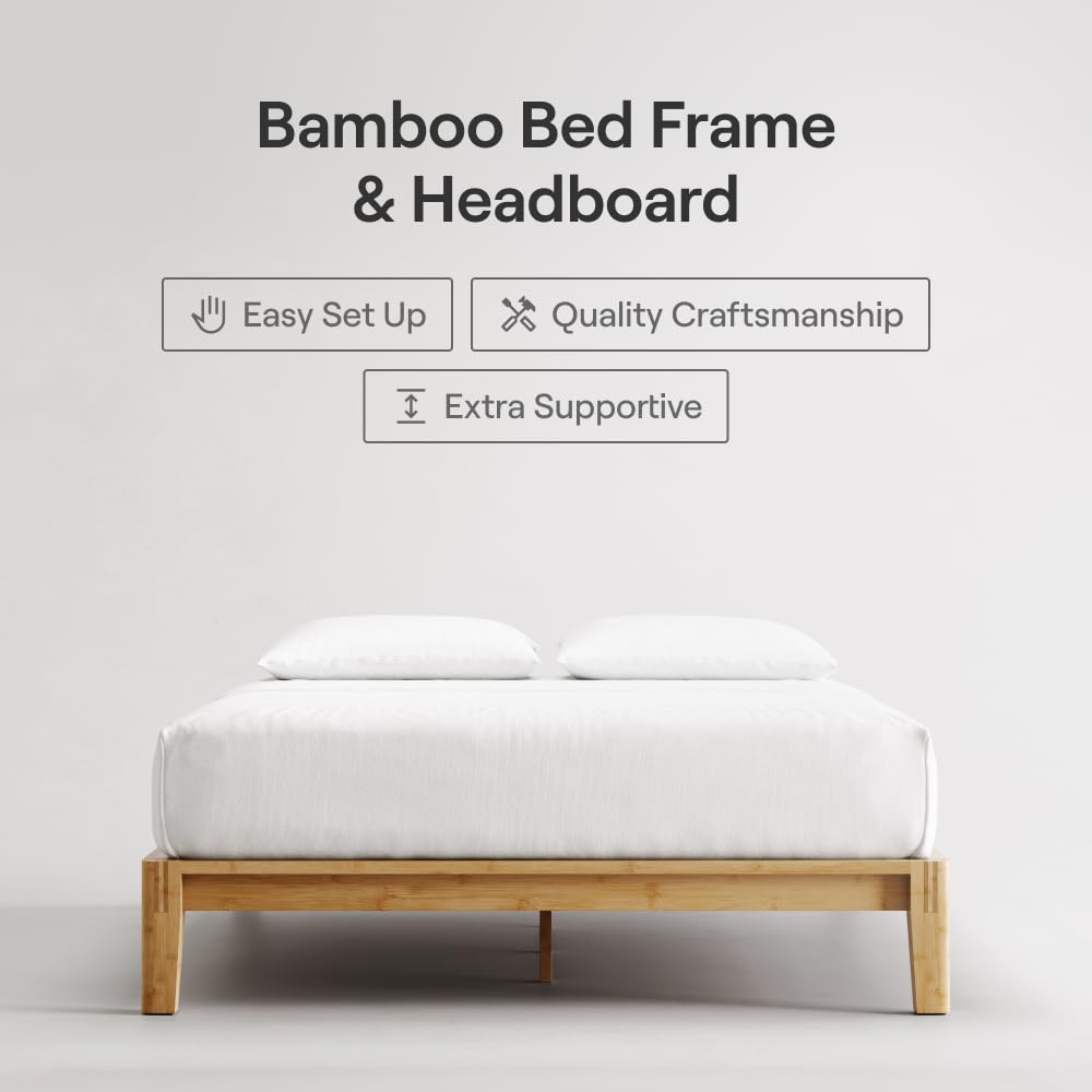 Nectar Bamboo Platform Bed Frame - Twin - Natural - Floating Center Support Legs - 12” Height - Easy Tool Free Set Up - Contemporary and Durable - Sturdy Wooden Support Slats - Holds Up to 500 Pounds