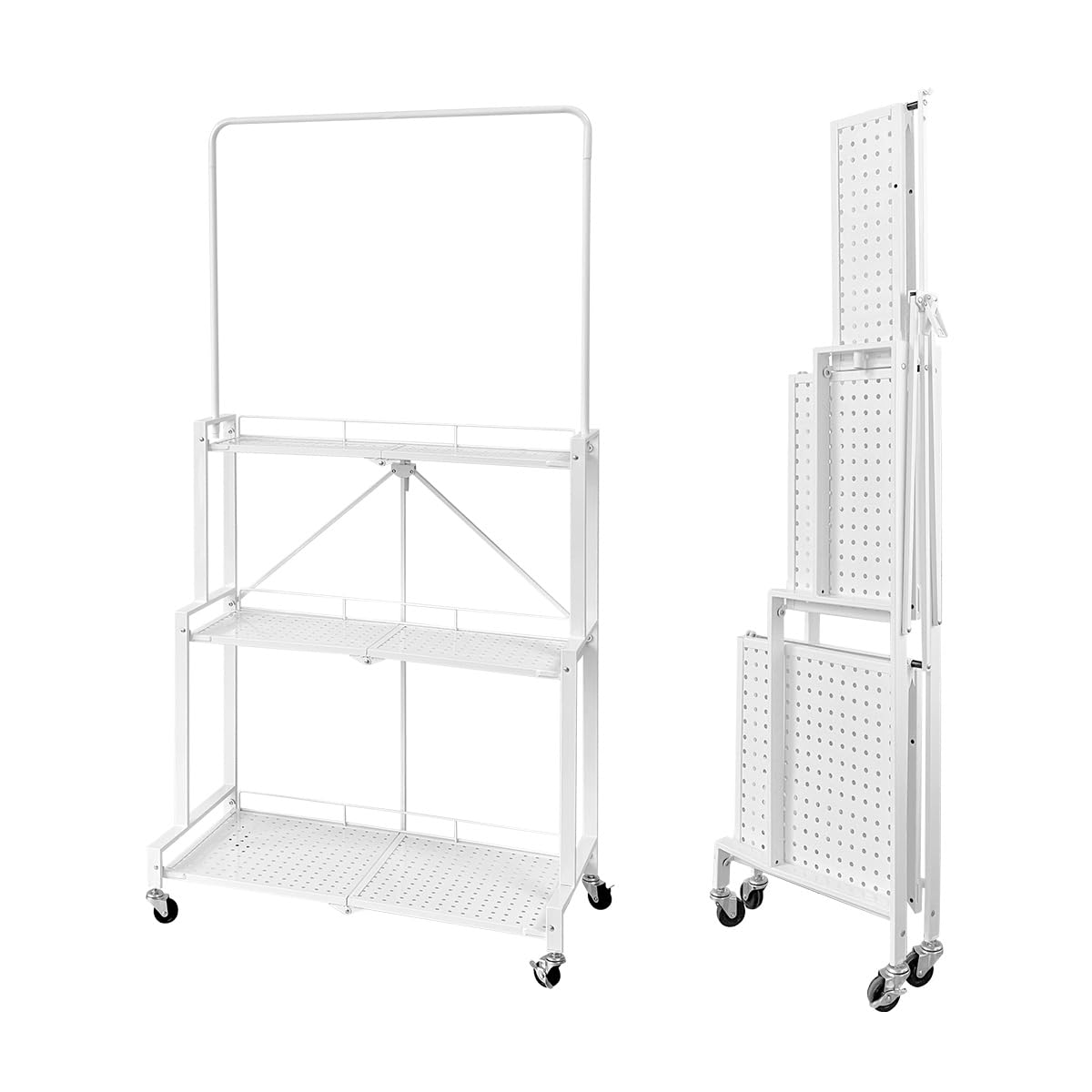 lumizone Foldable 4-Tier Plant Stand Indoor Outdoor Hanging Plant Shelf No Assembly Required Pot Placement Area With Wheels Sturdy Fall Prevention Storage Shelf Flower Pot Stand(4 Tier-White)