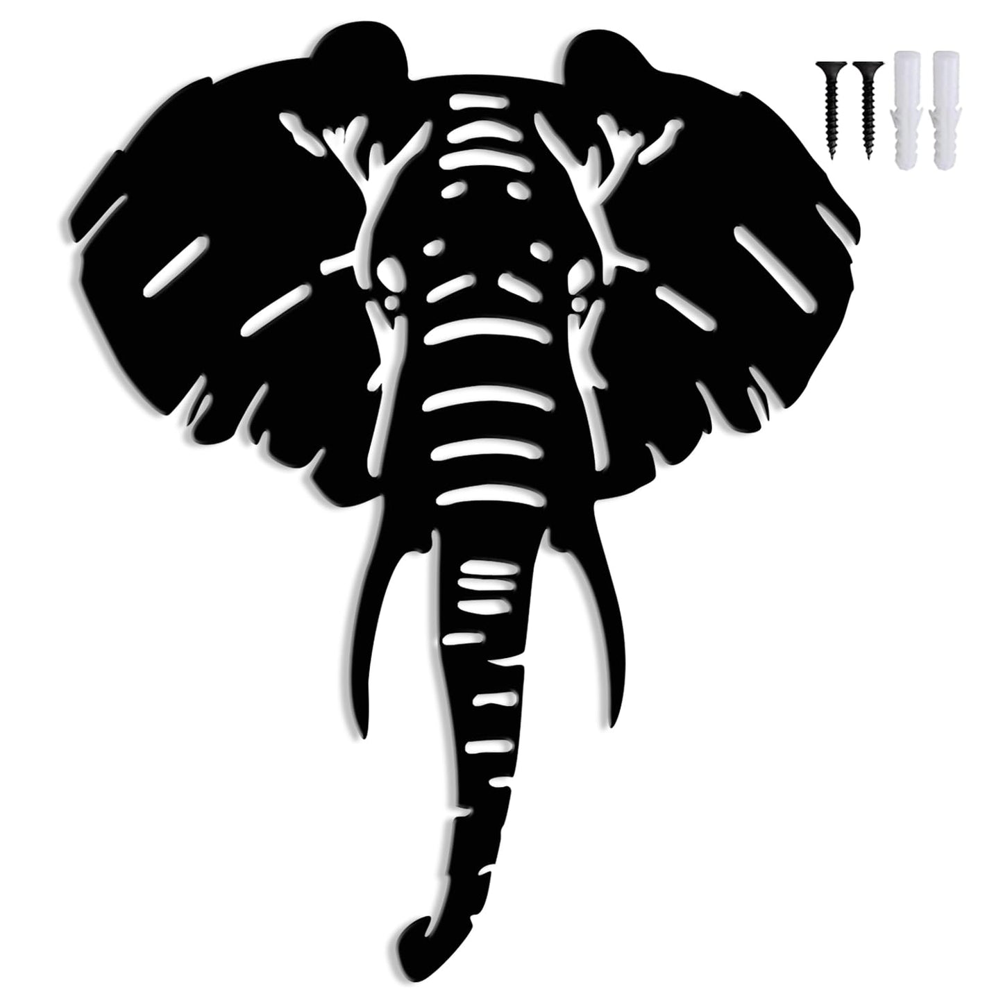 Maoerzai Elephant Metal Wall Art, Geometric Elephants Metal Sign, Durable Animal Head Wall Decor for Home & Kitchen, Black, 10 x 12 Inch