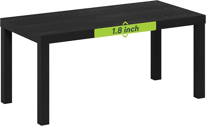 Furinno Classic Coffee Table, Modern Rectangle Coffee Table with 1.8 Inch Thick Tabletop, Side Table for Living Room, Home Office, Classic Black