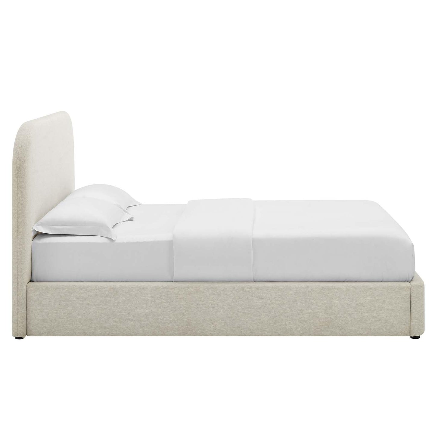 Modway Keynote Modern Queen Bed Frame with Curve Shaped Headboard in Heathered Weave Ivory, Woven Heathered Fabric Upholstery, Queen Size Platform Bed, Soft Cloud Bed Frame, No Box Spring Needed