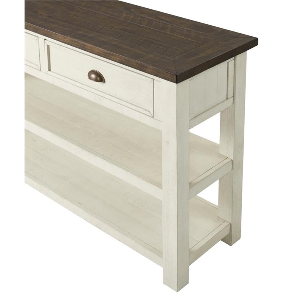 Martin Svensson Home Solid Wood Sofa Console Table, Cream White with Brown Top
