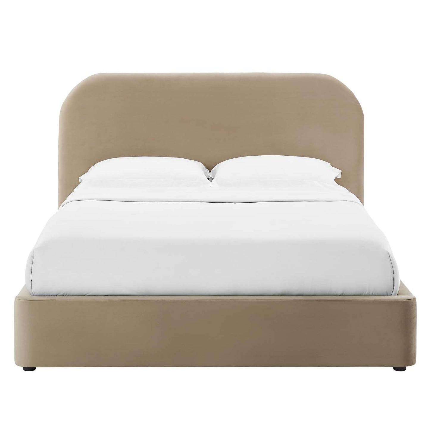 Modway Keynote Modern King Size Bed Frame with Curve Shaped Headboard in Taupe, Upholstered Performance Velvet King Platform Bed, Soft Cloud Bed Frame, No Box Spring Needed