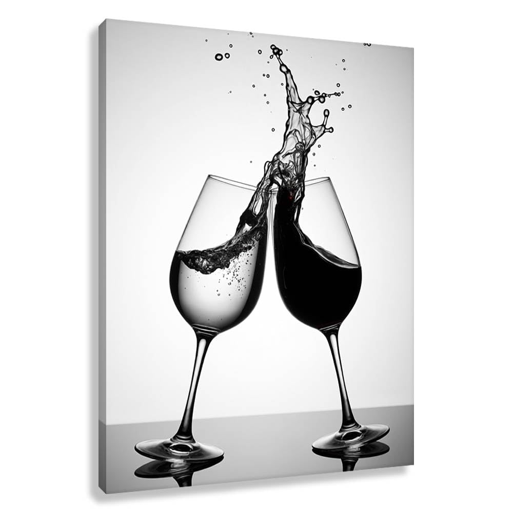 Novup Black And White Wine Splash Wall Art Canvas Print Decor Pictures Painting Modern Abstract Photography 18X24Inch