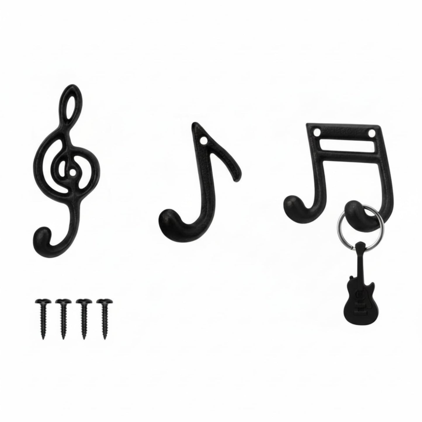 Otoolling 3 Pcs Musical Note Black Finish Cast Iron Hook Musical Note Wall Decorative Hooks with Screws for Music Room Home Kitchen Outdoor Garden Hanging Clothes Caps Bags