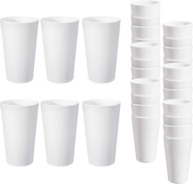HEYCOME 24 Pcs Unbreakable Plastic Cups Set, 20 oz Reusable Plastic Cups, Stackable Water Tumblers, Drinking Cup for Kitchen, Outdoor, BPA-free, Dishwasher Refrigerator and Microwave Safe, White