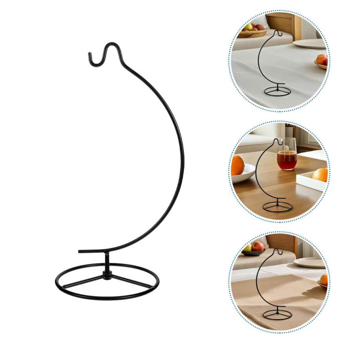 INOOMP Moon Shaped Metal Ornament Hanger and Air Plant Display Stand, Black Iron Hanging Hook Rack for Home Décor, Terrarium Plant Holder, 2pcs Set for Indoor Hanging Decorations