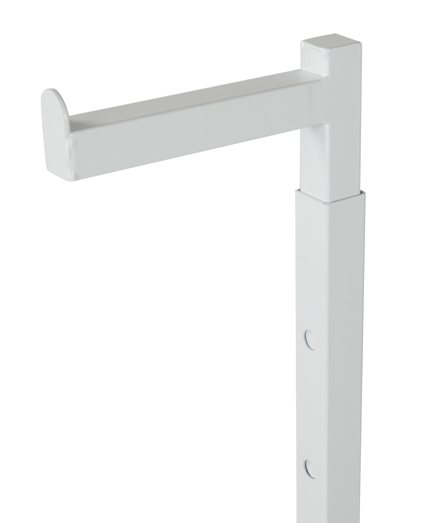 SSWBasics Adjustable White Costumer Stand – Single Arm Clothes Rack - Retail Clothing and Garment Display Stand – Ideal For Showcasing Hanging Items In Thrift Shops, Boutiques and Retail Stores