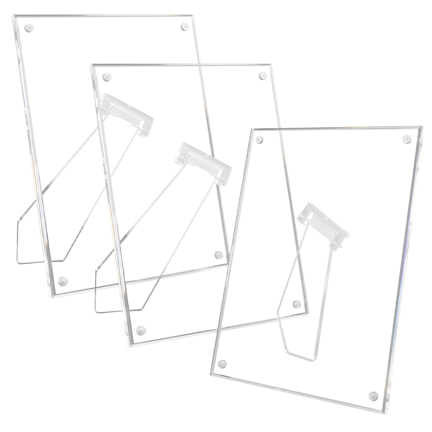 3 Pack 6x8 Acrylic Picture Frames With Stand, Floating Effect Size: 5x7 or Smaller, Frameless Frame With Strong Magnets, for Wedding Sign Reception, Decoration, Photos and Art Display