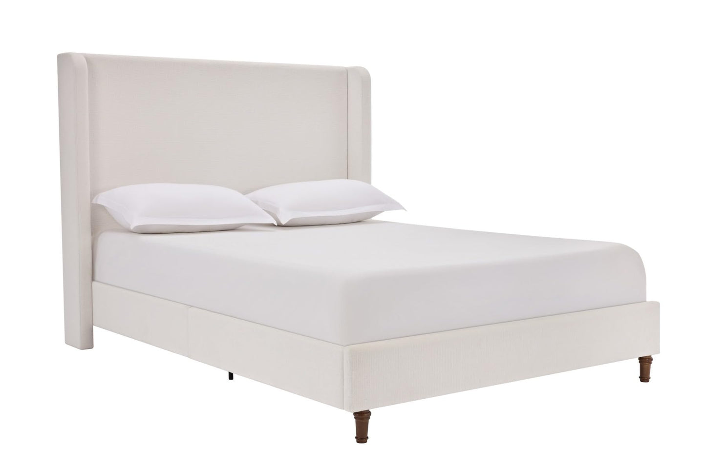 KEIKI Chenille California King Size Bed Frame, 54" Tall Headboard Upholstered Platform BedFrame with Wingback, Elegant Simplicity, No Box Spring Needed, Solid Oak Wood Feet, Cream White