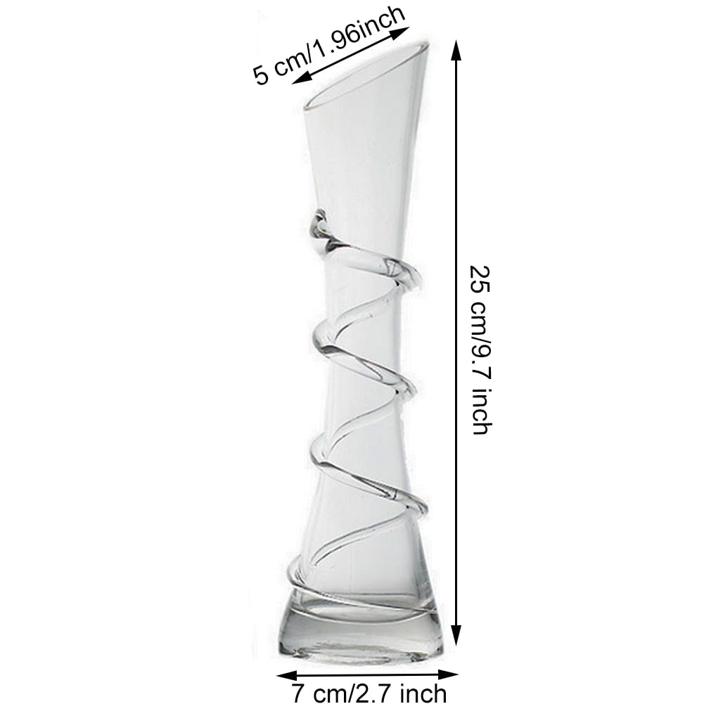 VANTOBEST Hand-Made Blown Art Bud Glass Vase, Clear Glass, Oblong Shape, Modern Style, Thread Pattern, Stemless, Perfect for Home Decorations