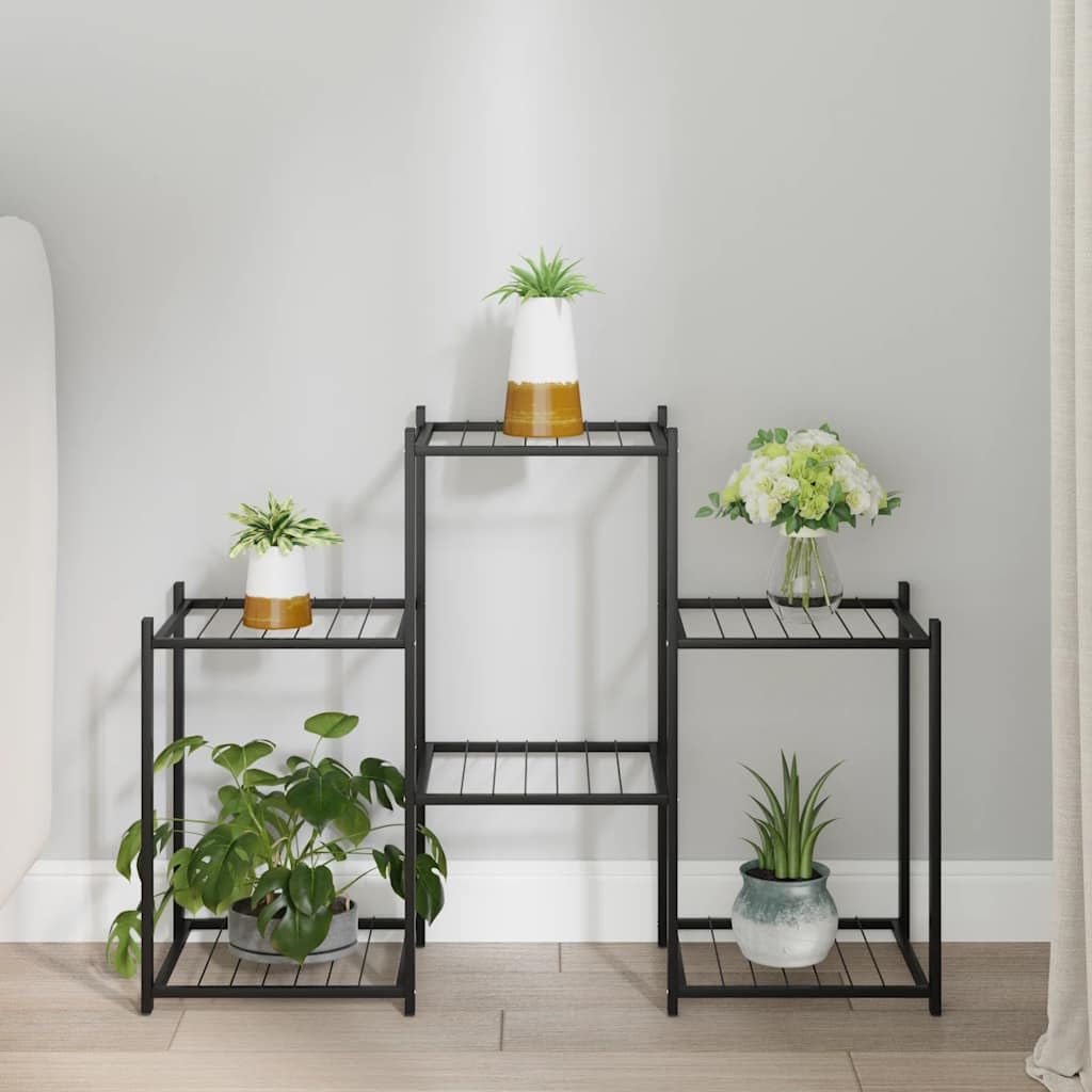 ZXQVLMRS 3-Tier Metal Flower Stand, Rectangular Iron Plant Display Shelf for Indoor Outdoor Garden Balcony Living Room, Stable Pot Holder Rack, Black