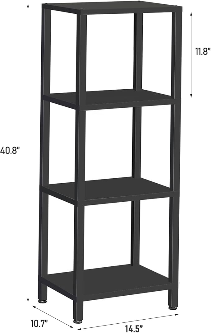 TUTOTAK Bookshelf, 4-Tier Tall Book Shelf, Narrow Bookcase for Small Space, DIY Stackable Bookshelf, for Living Room, Office, Study, Entryway, Industrial, Black BS01BK004