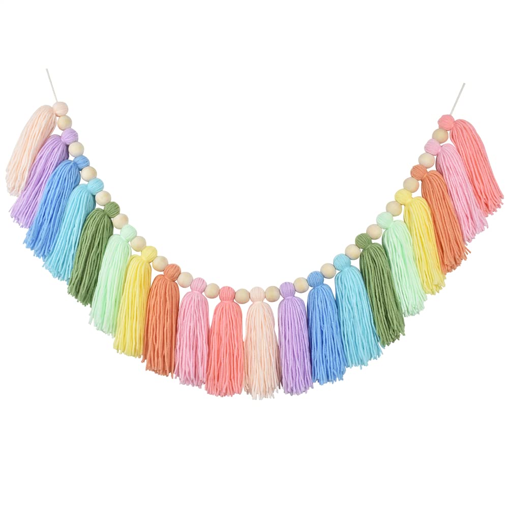 DrCor Pastel Rainbow Tassel Garland – Boho Classroom Decor for Back to School, Baby Shower, Party Banner for Nursery, Kids Room, Birthday or Graduation Decoration