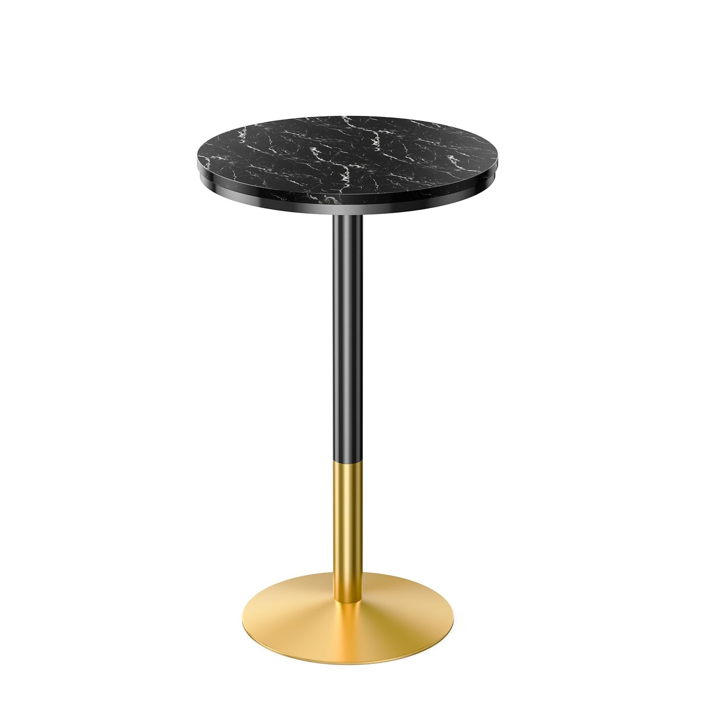Modern Round Marble Bar Table, 22" Black Marble Top Pub Table with Gold Metal Base, Tall Bistro Table for Home Bar, Kitchen, Dining, Small Spaces, 37'' Bar Height