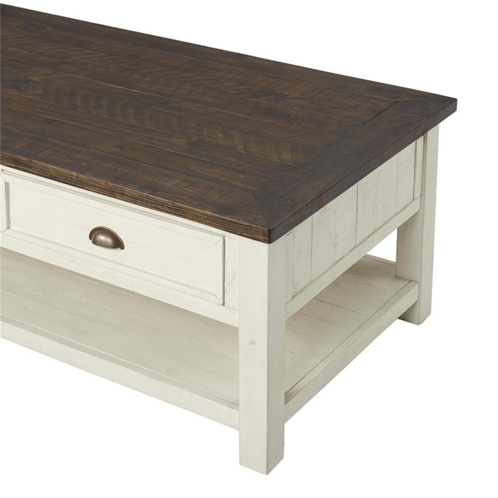 Martin Svensson Home Solid Wood Coffee Table, Cream White with Brown Top
