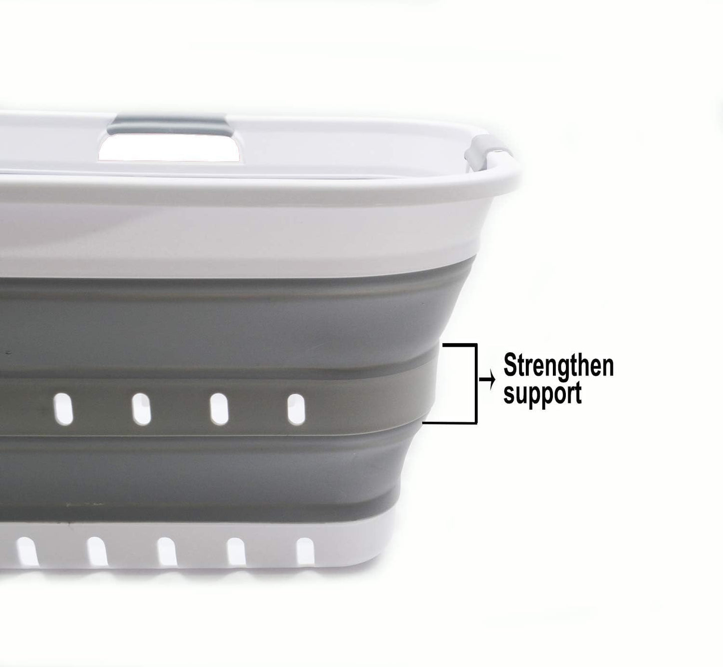 SAMMART 42L (11 gallon) Collapsible Plastic Laundry Basket - Foldable Pop Up Storage Container/Organizer - Space Saving Hamper/Basket (1, White/Grey)