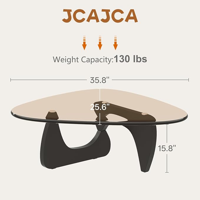 Coffee Table for Living Room Mid Century Modern Center Small Table with Glass Top and Wood, Black Brown(36 Inch)
