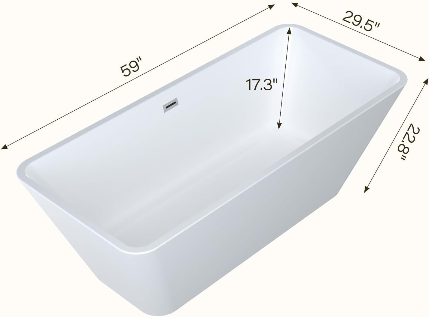 59" Freestanding Acrylic Soaking Tub,Large Freestanding Bathtub with Non-Slip Surface, Overflow and Drain Included, Freestanding Bathtub with Chrome Drain, Deep Stand-Alone Tub for Relaxing Home Spa