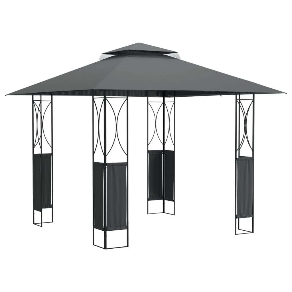 Anthracite Steel Outdoor Gazebo, Large 118x118 Inch Polyester Fabric Canopy, Powder-Coated Frame for Patio, Garden, Events Outdoor Structures