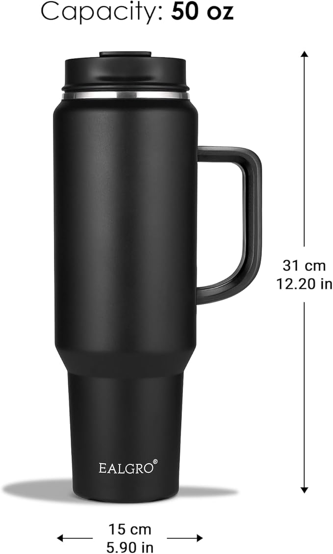EALGRO 50 oz Tumbler with Handle, Insulated Tumblers with Lid and Straw, Large Metal Sports Water Bottle Jug, Thermal Stainless Steel Travel Coffee Mug Cup, Army Green
