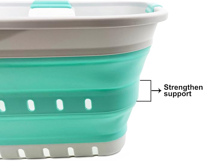 SAMMART 42L (11 gallon) Collapsible Plastic Laundry Basket - Foldable Pop Up Storage Container/Organizer - Portable Washing Tub - Space Saving Hamper/Basket (Grey/Pine)