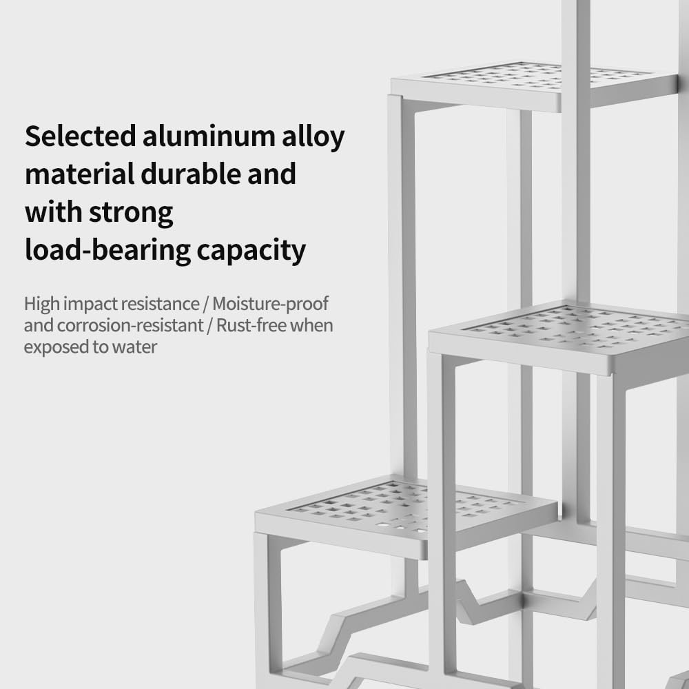 DHYGOTFUR Plant Stand - Aluminum Indoor/Outdoor Flower Rack, Waterproof & Rust-Proof, Stable Support for Pots, Perfect for Living Room, Balcony, Garden, and Office (White, 4 Tier)