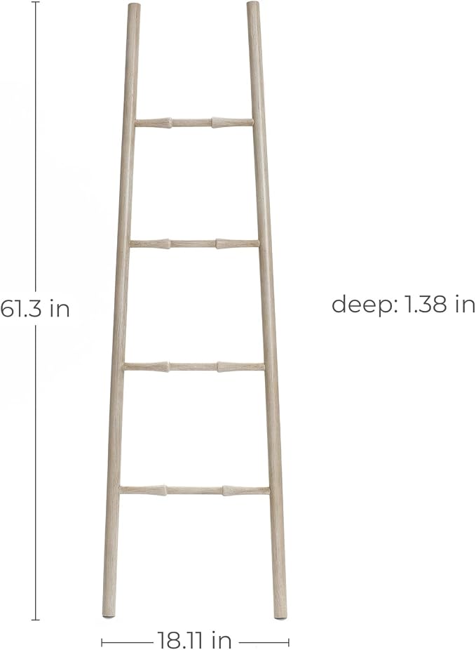 LuxenHome Rustic Blanket Ladder, 61'' Birch Wood 4-Rung Blanket Ladder, Farmhouse Towel Rack Stand for Bathroom Living Room Decor, Towel Holder House Furniture, Home Decor Accessories