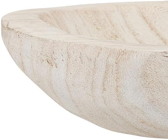 Bloomingville Hand-Carved Paulownia Wood Bowl with Whitewashed Finish