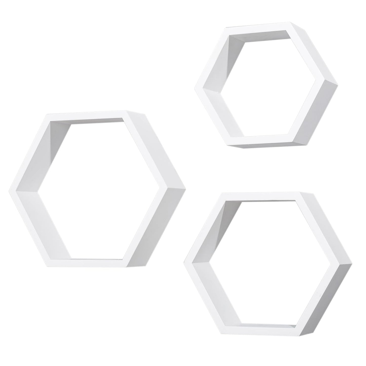 AHDECOR Hexagon Floating Shelves, Set of 3 White Hexagon Wall Shelves | Modern Honeycomb Floating Shelves for Living Room, Bedroom, Office | Hexagonal Wall Organizer Hanging Shelf