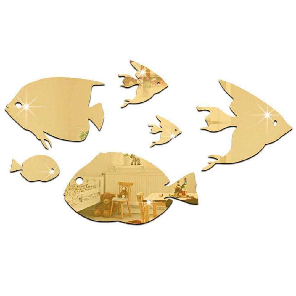 Fdit Creative Acrylic Thin Mirror Stickers Tropical Fish Under The Sea 3D Wall Decals Home Décor for Kids Bedroom Living(Silver D)